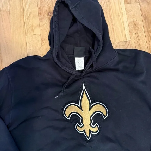 Black New Orleans Saints Hooded Sweatshirt with Gold Fleur-de-Lis XXL - Picture 4 of 8